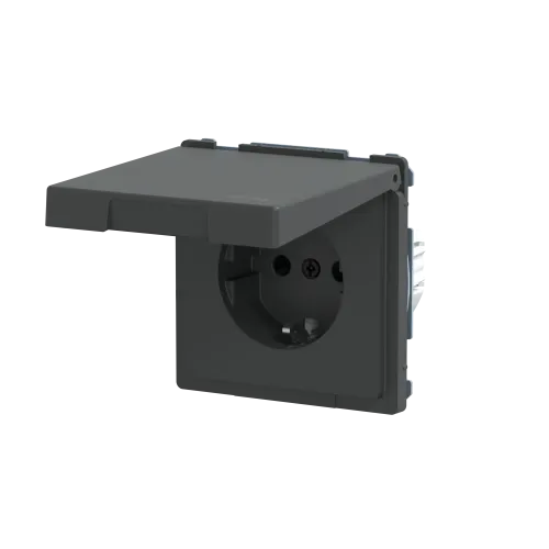 Розетка электрическая с крышкой, IP44, антрацит, Merten MTN2314-6034
