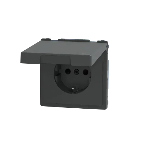 Розетка электрическая с крышкой, IP44, антрацит, Merten MTN2314-6034