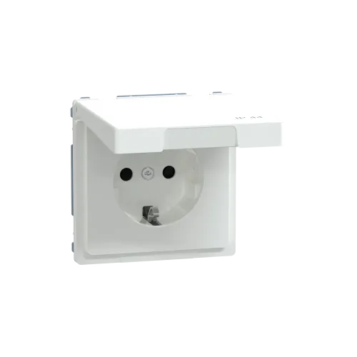 Розетка электрическая с крышкой, IP44, белый лотос, Merten MTN2314-6035