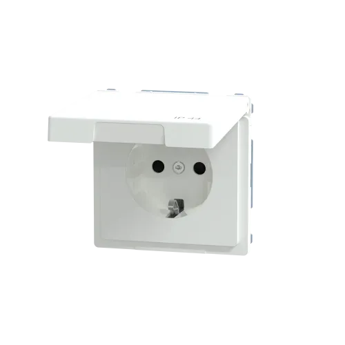 Розетка электрическая с крышкой, IP44, белый лотос, Merten MTN2314-6035