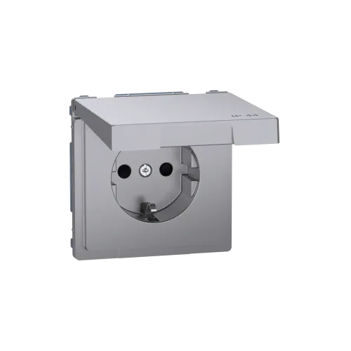 Розетка электрическая с крышкой, IP44, нержавеющая сталь, Merten MTN2314-6036