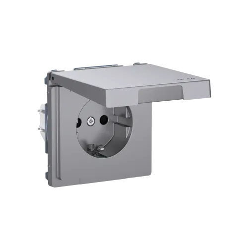 Розетка электрическая с крышкой, IP44, нержавеющая сталь, Merten MTN2314-6036