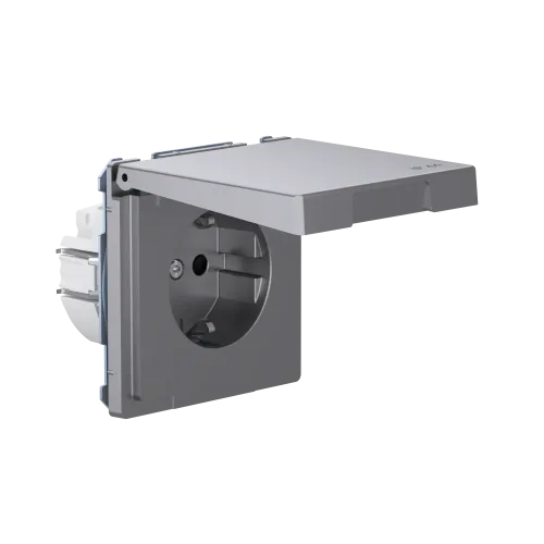 Розетка электрическая с крышкой, IP44, нержавеющая сталь, Merten MTN2314-6036