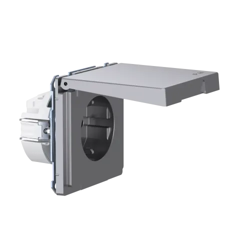 Розетка электрическая с крышкой, IP44, нержавеющая сталь, Merten MTN2314-6036
