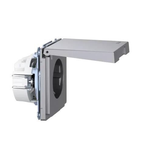 Розетка электрическая с крышкой, IP44, нержавеющая сталь, Merten MTN2314-6036