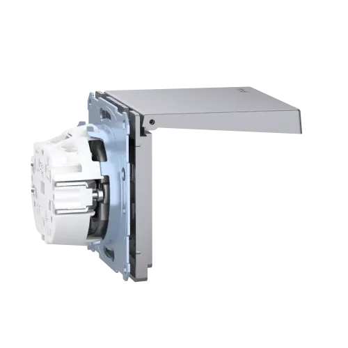 Розетка электрическая с крышкой, IP44, нержавеющая сталь, Merten MTN2314-6036