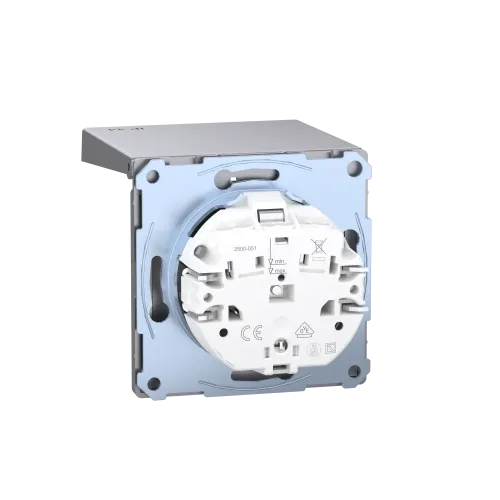 Розетка электрическая с крышкой, IP44, нержавеющая сталь, Merten MTN2314-6036