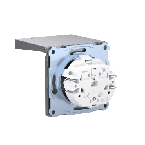 Розетка электрическая с крышкой, IP44, нержавеющая сталь, Merten MTN2314-6036