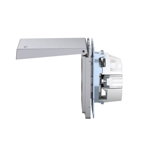 Розетка электрическая с крышкой, IP44, нержавеющая сталь, Merten MTN2314-6036
