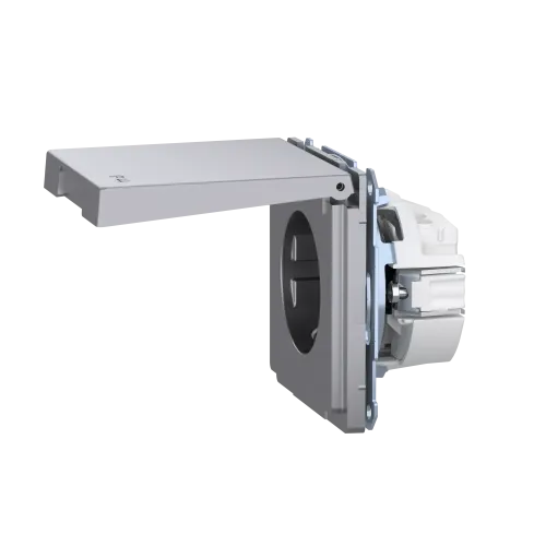 Розетка электрическая с крышкой, IP44, нержавеющая сталь, Merten MTN2314-6036