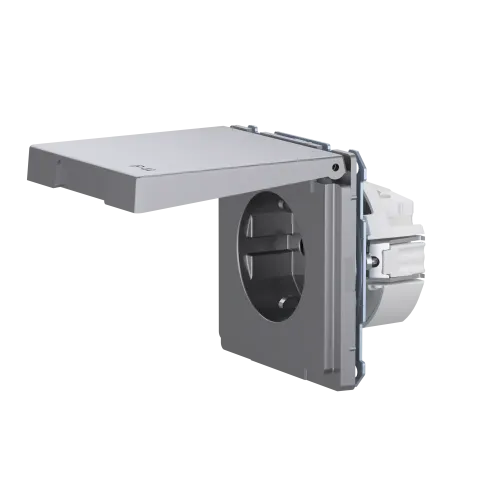 Розетка электрическая с крышкой, IP44, нержавеющая сталь, Merten MTN2314-6036