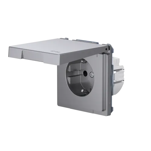 Розетка электрическая с крышкой, IP44, нержавеющая сталь, Merten MTN2314-6036