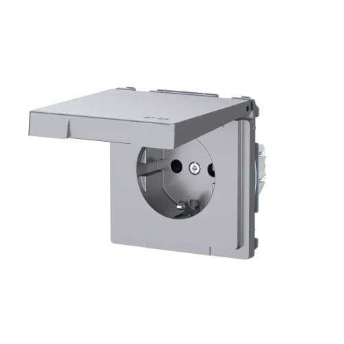 Розетка электрическая с крышкой, IP44, нержавеющая сталь, Merten MTN2314-6036