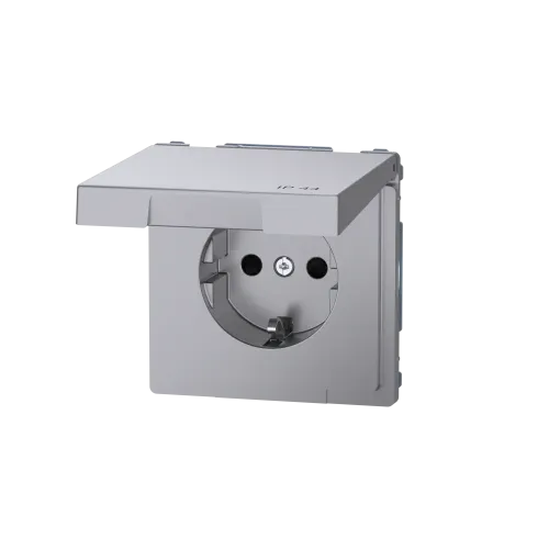 Розетка электрическая с крышкой, IP44, нержавеющая сталь, Merten MTN2314-6036