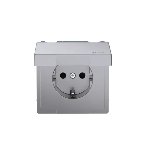 Розетка электрическая с крышкой, IP44, нержавеющая сталь, Merten MTN2314-6036