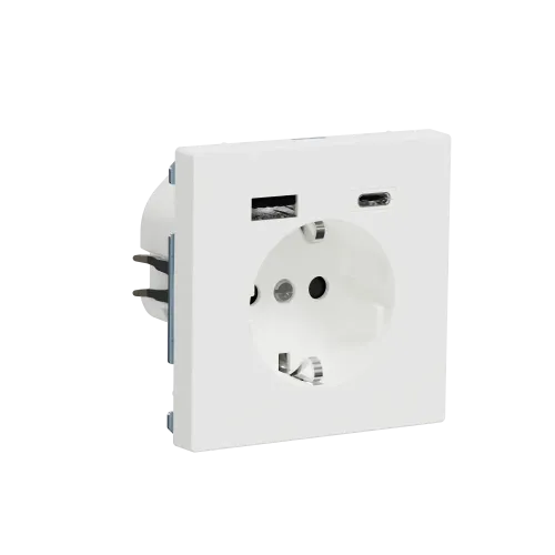Розетка с заземлением и USB тип A+C, белый матовый, Merten MTN2367-6037