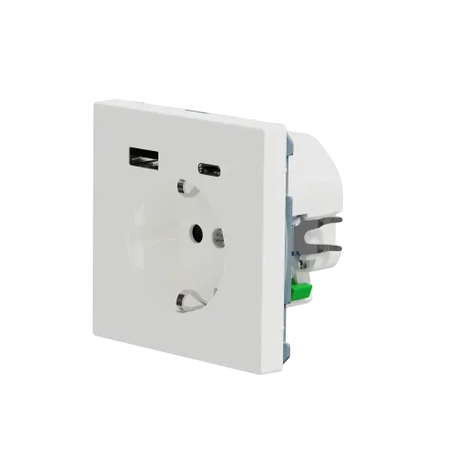 Розетка с заземлением и USB тип A+C, белый матовый, Merten MTN2367-6037