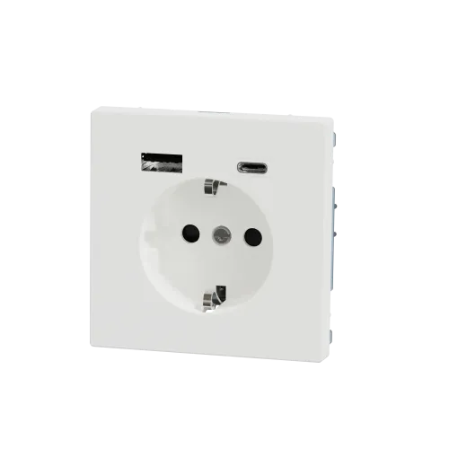 Розетка с заземлением и USB тип A+C, белый матовый, Merten MTN2367-6037