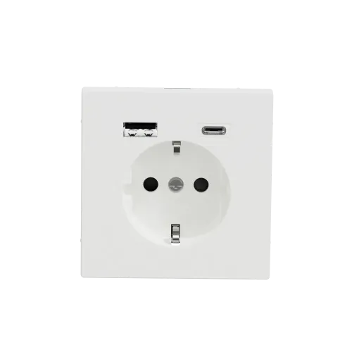 Розетка с заземлением и USB тип A+C, белый матовый, Merten MTN2367-6037