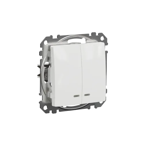 Выключатель с подсветкой 2 клавишный, белый, Sedna Design SDD111105L