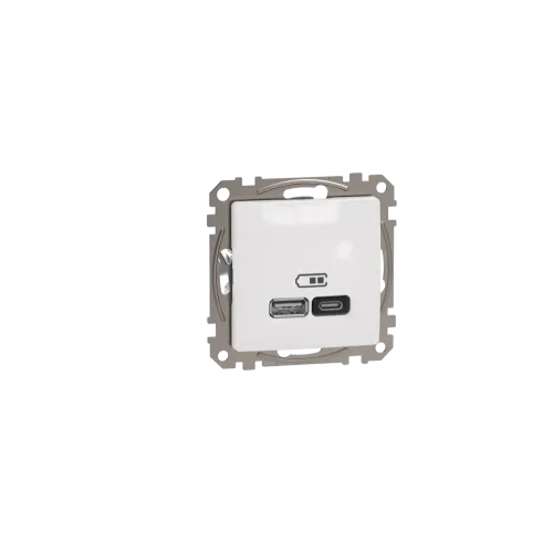 Розетка USB тип A+C 3A, 45W, белый, Sedna Design SDD111404