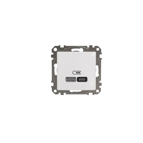Розетка USB тип A+C 3A, 45W, белый, Sedna Design SDD111404