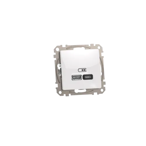 Розетка USB тип A+C 3A, 45W, белый, Sedna Design SDD111404