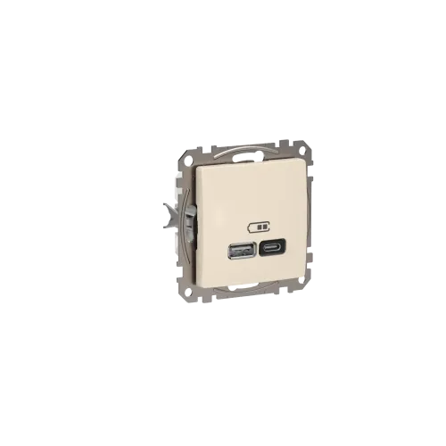 Розетка USB тип A+C 3A, 45W, бежевый, Sedna Design SDD112404