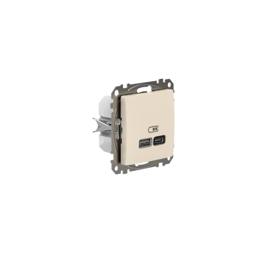 Розетка USB тип A+C 3A, 45W, бежевый, Sedna Design SDD112404