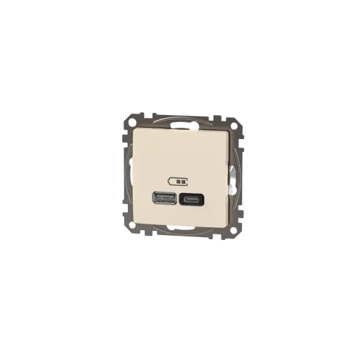 Розетка USB тип A+C 3A, 45W, бежевый, Sedna Design SDD112404