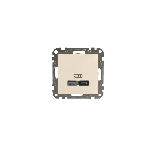 Розетка USB тип A+C 3A, 45W, бежевый, Sedna Design SDD112404