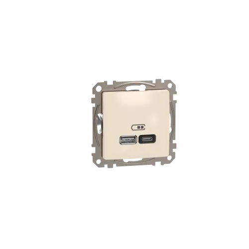 Розетка USB тип A+C 3A, 45W, бежевый, Sedna Design SDD112404