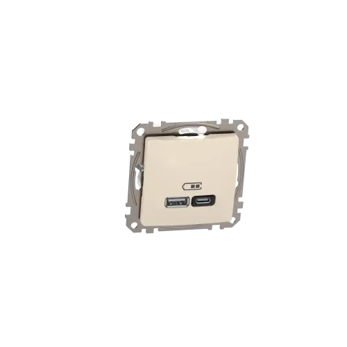 Розетка USB тип A+C 3A, 45W, бежевый, Sedna Design SDD112404