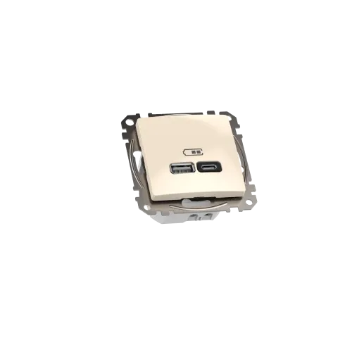Розетка USB тип A+C 3A, 45W, бежевый, Sedna Design SDD112404