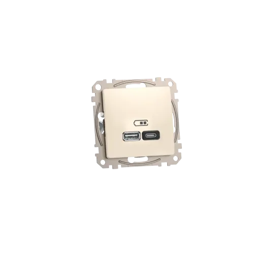 Розетка USB тип A+C 3A, 45W, бежевый, Sedna Design SDD112404