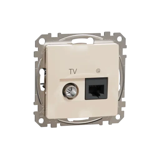 Розетка телевизионная и компьютерная TV+RJ45 кат. 6 UTP, бежевый, Sedna Design SDD112469T
