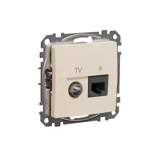 Розетка телевизионная и компьютерная TV+RJ45 кат. 6 UTP, бежевый, Sedna Design SDD112469T