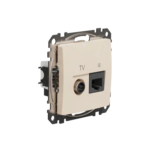 Розетка телевизионная и компьютерная TV+RJ45 кат. 6 UTP, бежевый, Sedna Design SDD112469T
