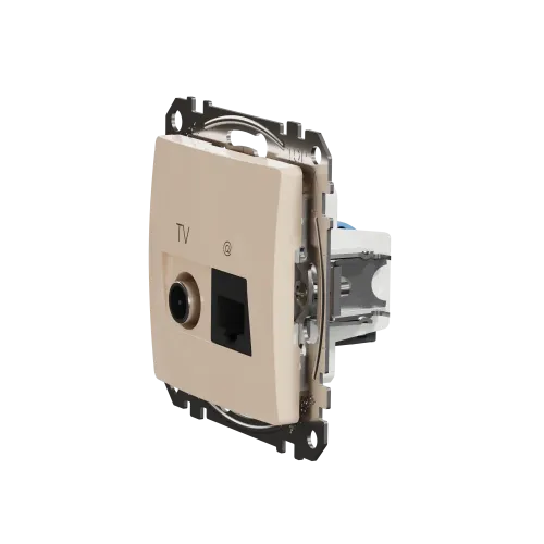 Розетка телевизионная и компьютерная TV+RJ45 кат. 6 UTP, бежевый, Sedna Design SDD112469T