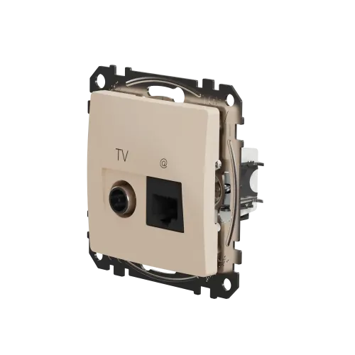 Розетка телевизионная и компьютерная TV+RJ45 кат. 6 UTP, бежевый, Sedna Design SDD112469T