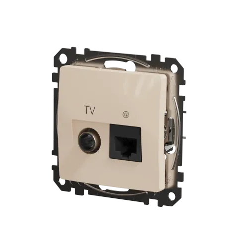 Розетка телевизионная и компьютерная TV+RJ45 кат. 6 UTP, бежевый, Sedna Design SDD112469T