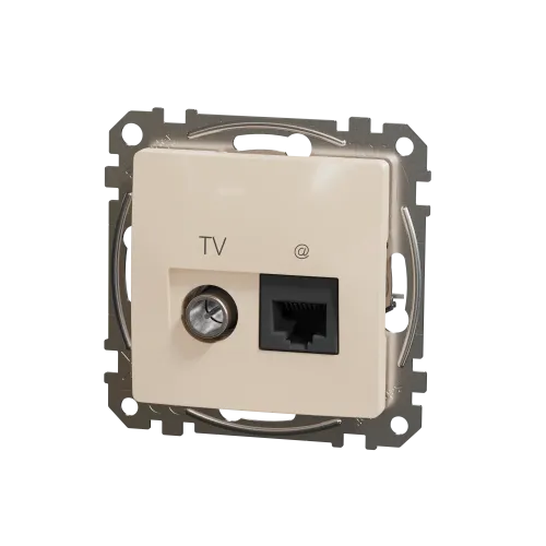 Розетка телевизионная и компьютерная TV+RJ45 кат. 6 UTP, бежевый, Sedna Design SDD112469T