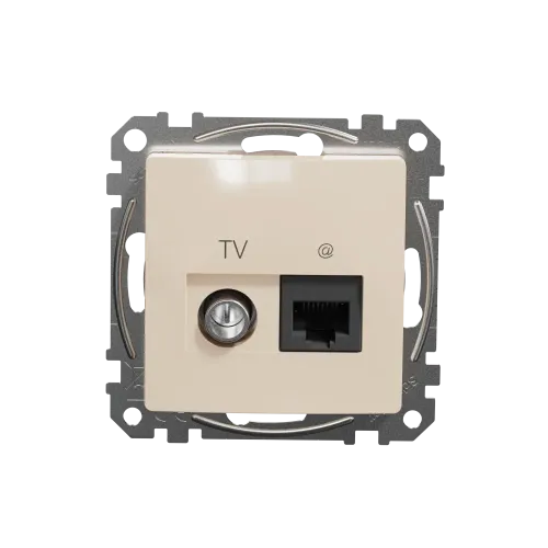 Розетка телевизионная и компьютерная TV+RJ45 кат. 6 UTP, бежевый, Sedna Design SDD112469T