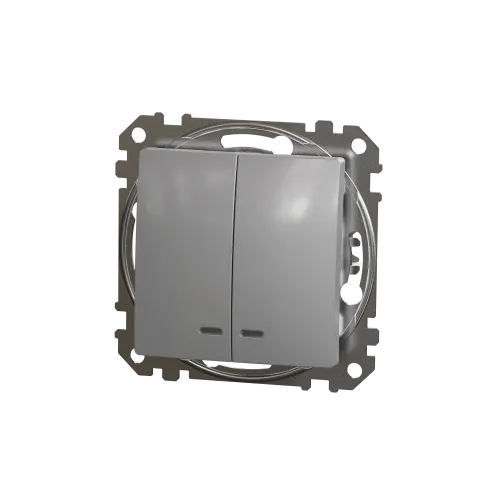 Выключатель с подсветкой 2 клавишный, алюминий, Sedna Design SDD113105L