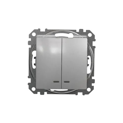 Выключатель с подсветкой 2 клавишный, алюминий, Sedna Design SDD113105L