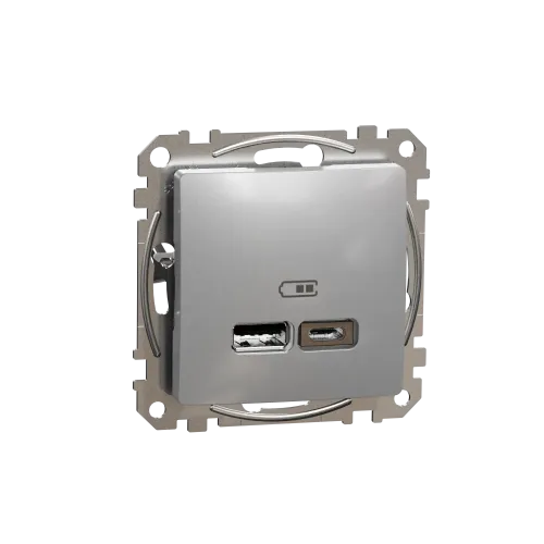 Розетка USB тип A+C 2,4A, алюминий, Sedna Design SDD113402
