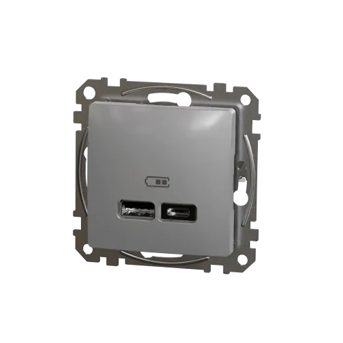 Розетка USB тип A+C 2,4A, алюминий, Sedna Design SDD113402
