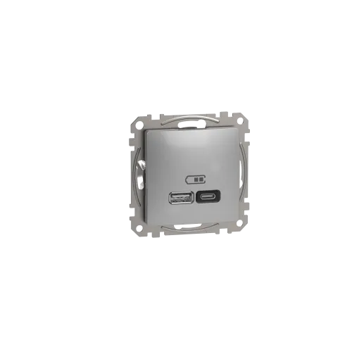 Розетка USB тип A+C 3A, 45W, алюминий, Sedna Design SDD113404