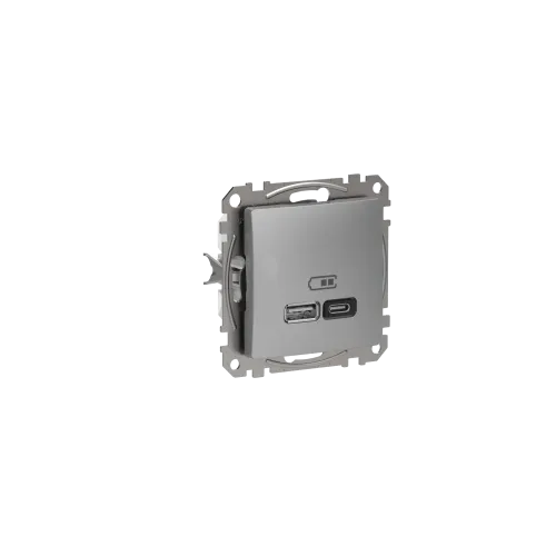 Розетка USB тип A+C 3A, 45W, алюминий, Sedna Design SDD113404