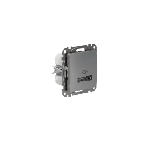 Розетка USB тип A+C 3A, 45W, алюминий, Sedna Design SDD113404